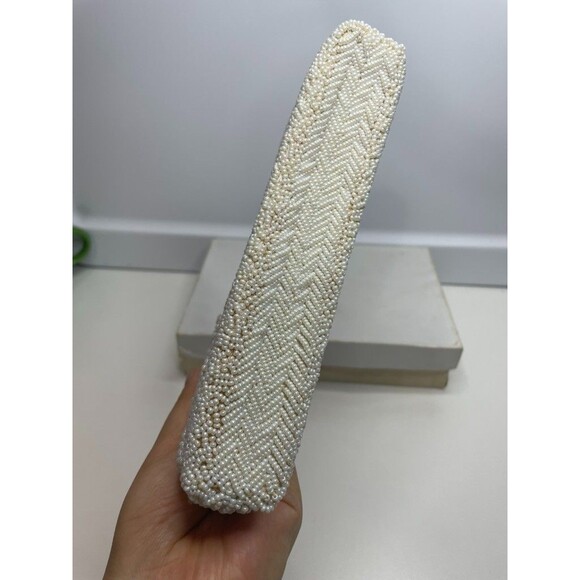 Vintage Ivory white All Beaded Top Handle Bag With Mother Of Pearl Detailing - Picture 5 of 16